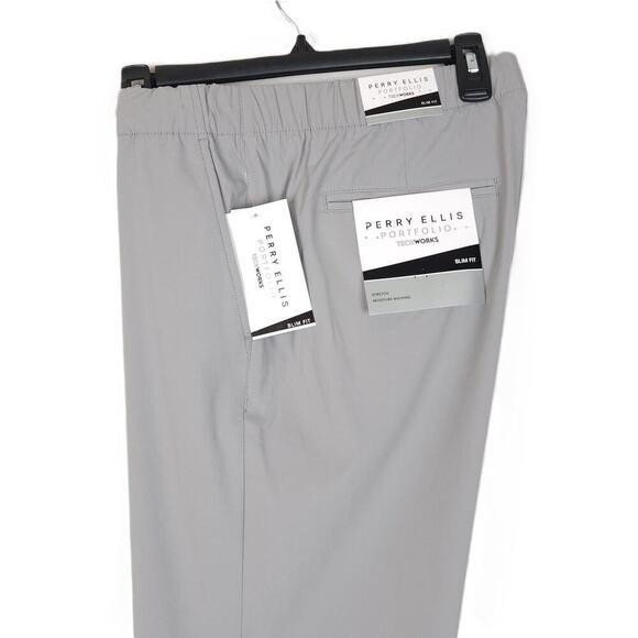 Perry Ellis Men's Slim-Fit TechWorks Drawstring Dress Pant Alloy Grey Medium NWT
